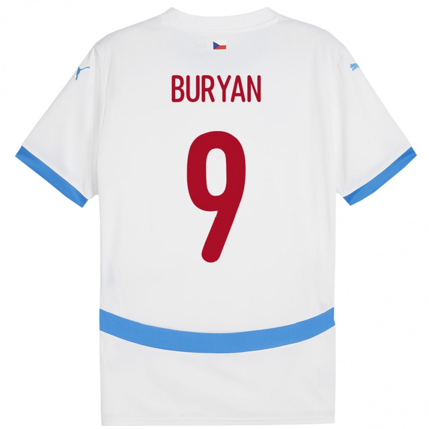 キッズフットボールチェコJan Buryan#9白アウェイシャツ24-26ジャージーユニフォーム