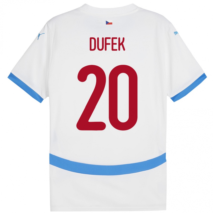 キッズフットボールチェコJakub Dufek#20白アウェイシャツ24-26ジャージーユニフォーム