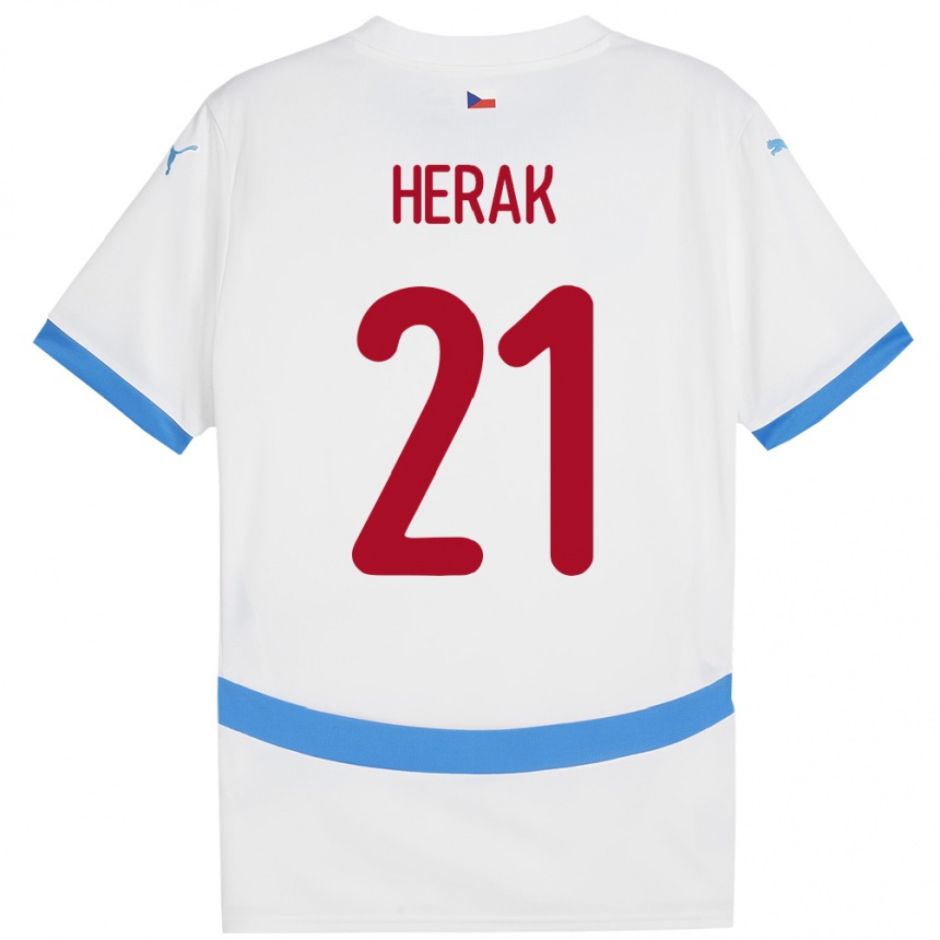 キッズフットボールチェコFrantisek Herak#21白アウェイシャツ24-26ジャージーユニフォーム