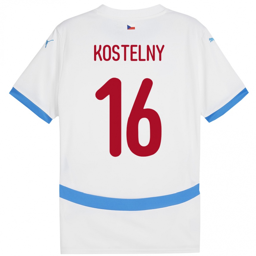 キッズフットボールチェコKrystof Kostelny#16白アウェイシャツ24-26ジャージーユニフォーム