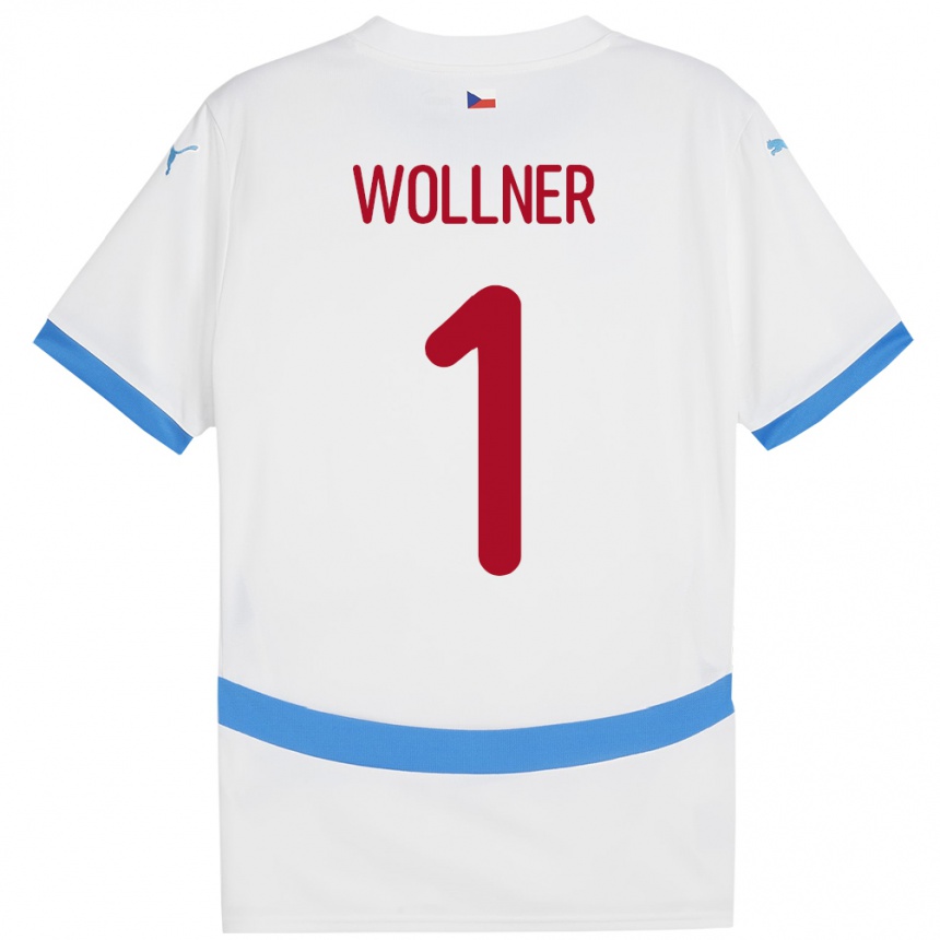 キッズフットボールチェコVojtech Wollner#1白アウェイシャツ24-26ジャージーユニフォーム