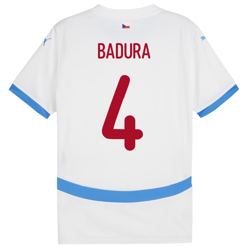 キッズフットボールチェコVitezslav Badura#4白アウェイシャツ24-26ジャージーユニフォーム