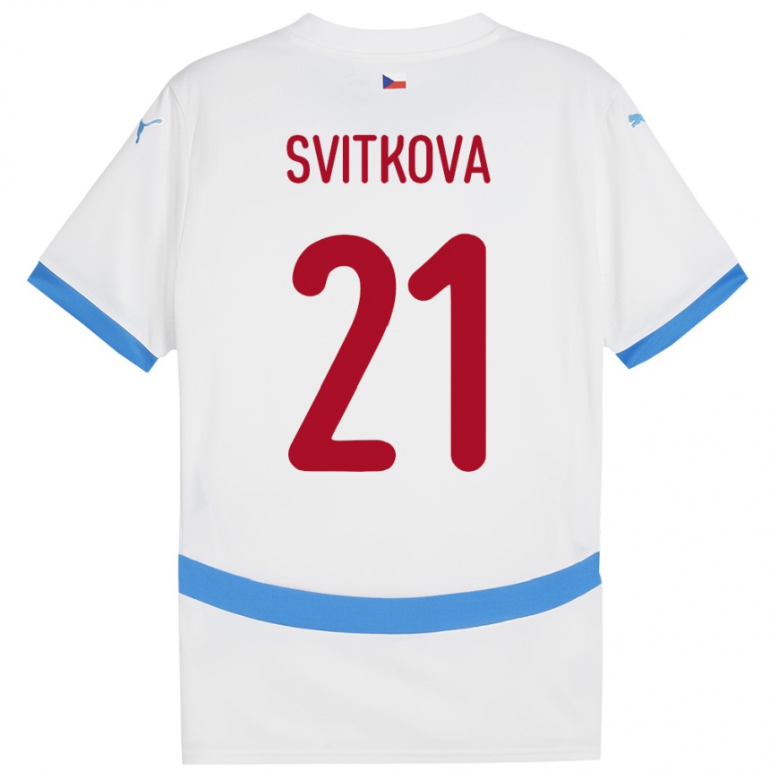 キッズフットボールチェコKateřina Svitková#21白アウェイシャツ24-26ジャージーユニフォーム