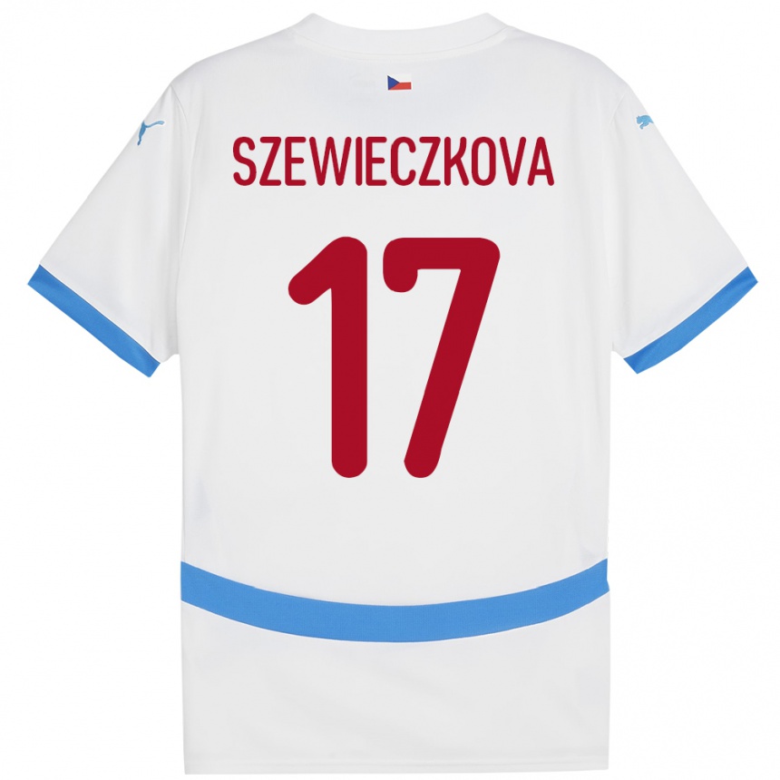 キッズフットボールチェコTereza Szewieczková#17白アウェイシャツ24-26ジャージーユニフォーム