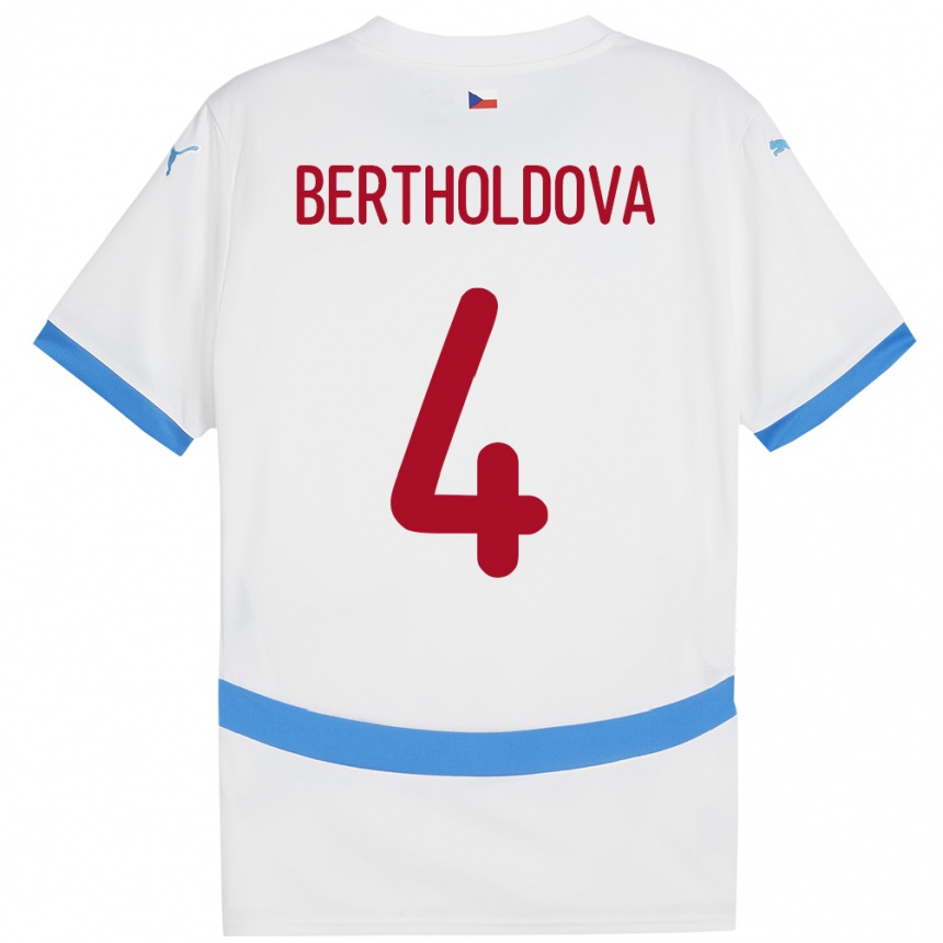 キッズフットボールチェコPetra Bertholdová#4白アウェイシャツ24-26ジャージーユニフォーム