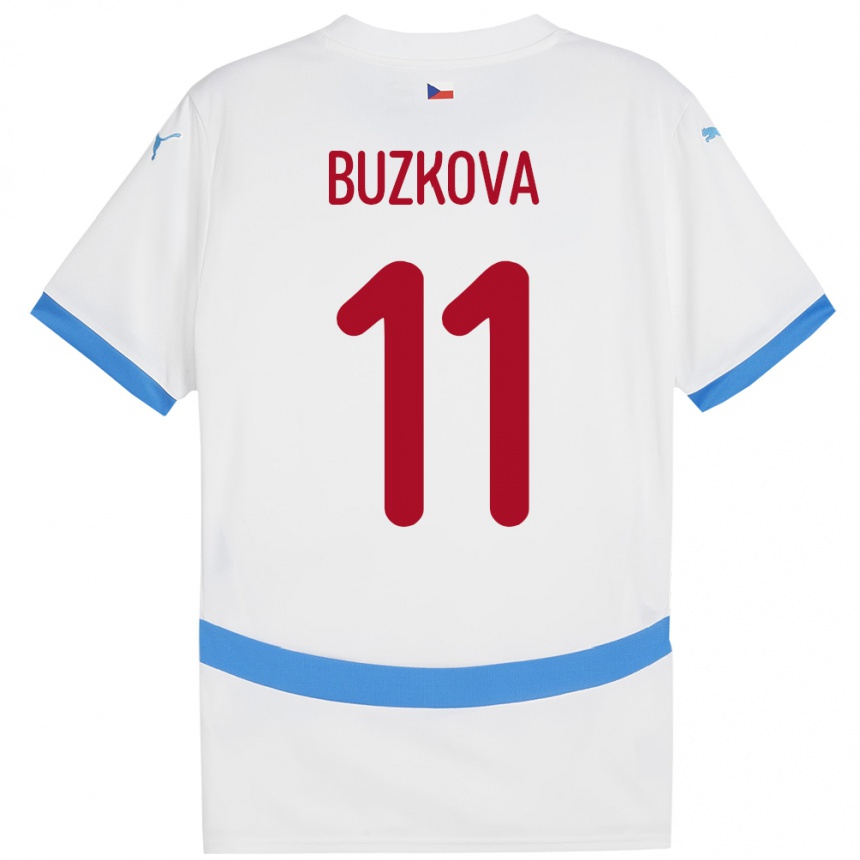 キッズフットボールチェコKateřina Bužková#11白アウェイシャツ24-26ジャージーユニフォーム