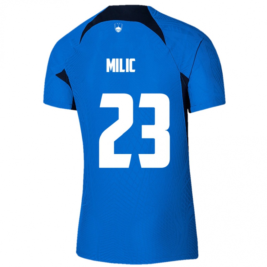 キッズフットボールスロベニアNino Milic#23青アウェイシャツ24-26ジャージーユニフォーム