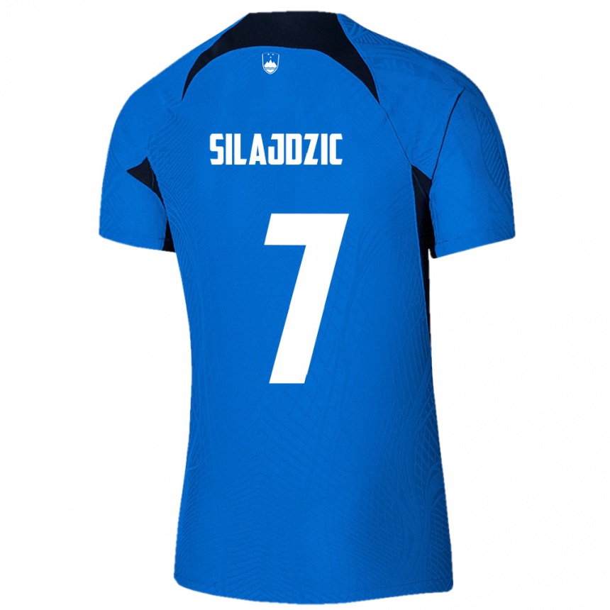 キッズフットボールスロベニアRiad Silajdzic#7青アウェイシャツ24-26ジャージーユニフォーム