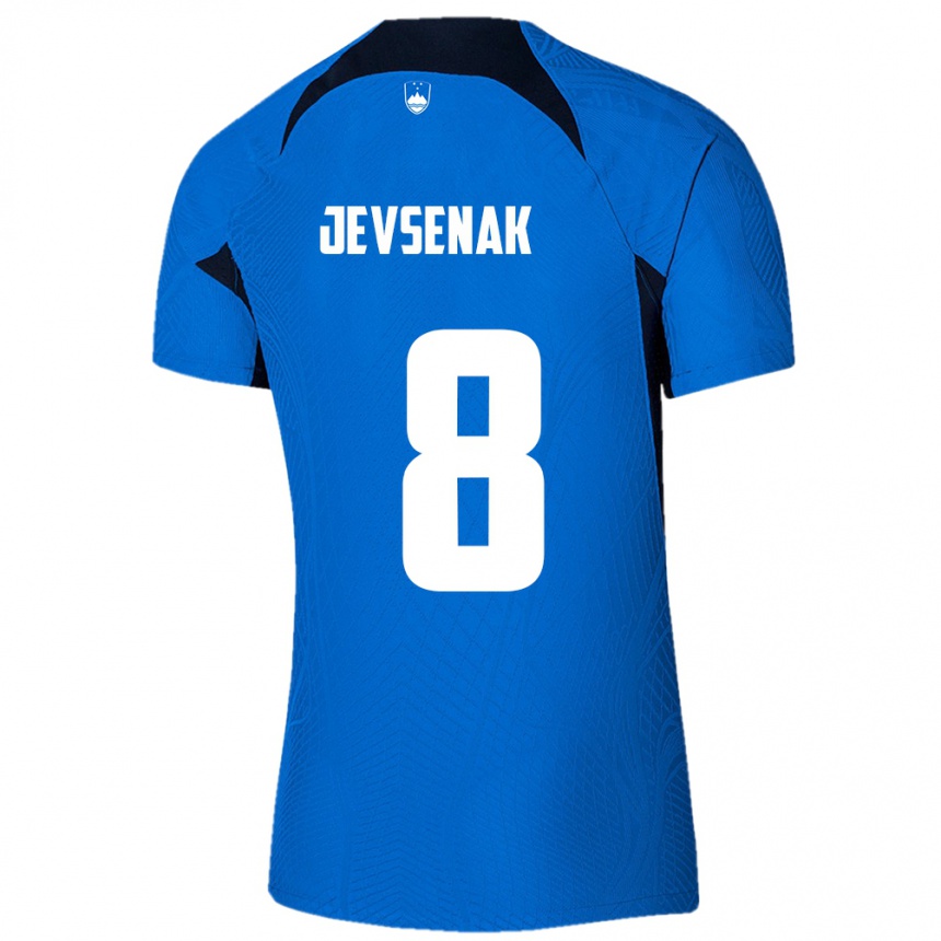 キッズフットボールスロベニアFlorjan Jevsenak#8青アウェイシャツ24-26ジャージーユニフォーム