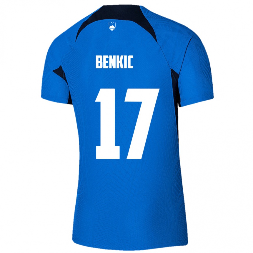 キッズフットボールスロベニアKevin Benkic#17青アウェイシャツ24-26ジャージーユニフォーム