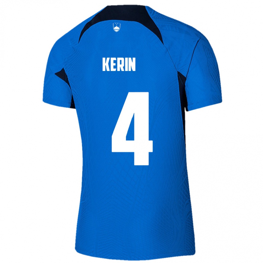 キッズフットボールスロベニアMark Kerin#4青アウェイシャツ24-26ジャージーユニフォーム