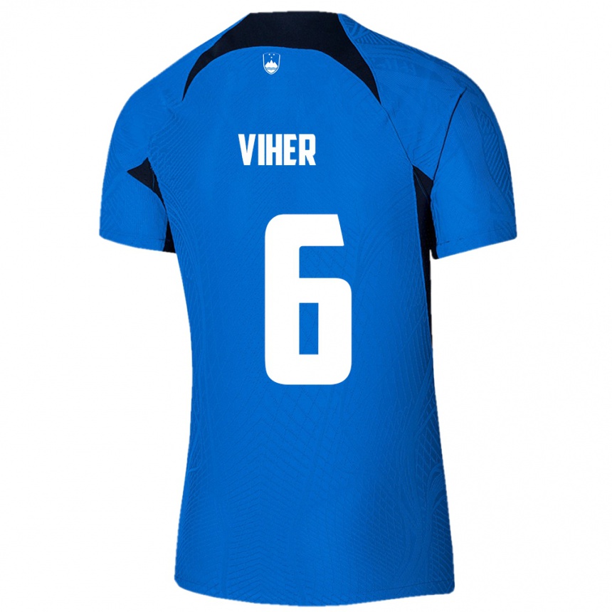 キッズフットボールスロベニアNejc Viher#6青アウェイシャツ24-26ジャージーユニフォーム