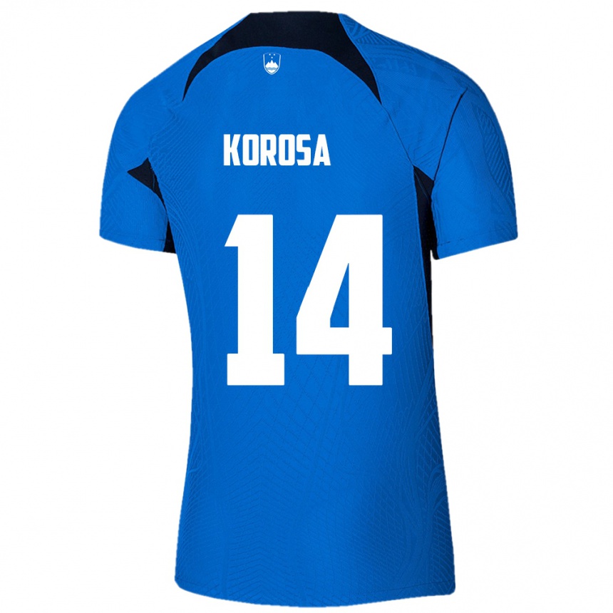 キッズフットボールスロベニアAnej Koroša#14青アウェイシャツ24-26ジャージーユニフォーム