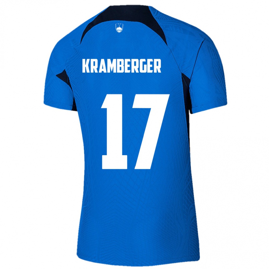 キッズフットボールスロベニアEnej Kramberger#17青アウェイシャツ24-26ジャージーユニフォーム