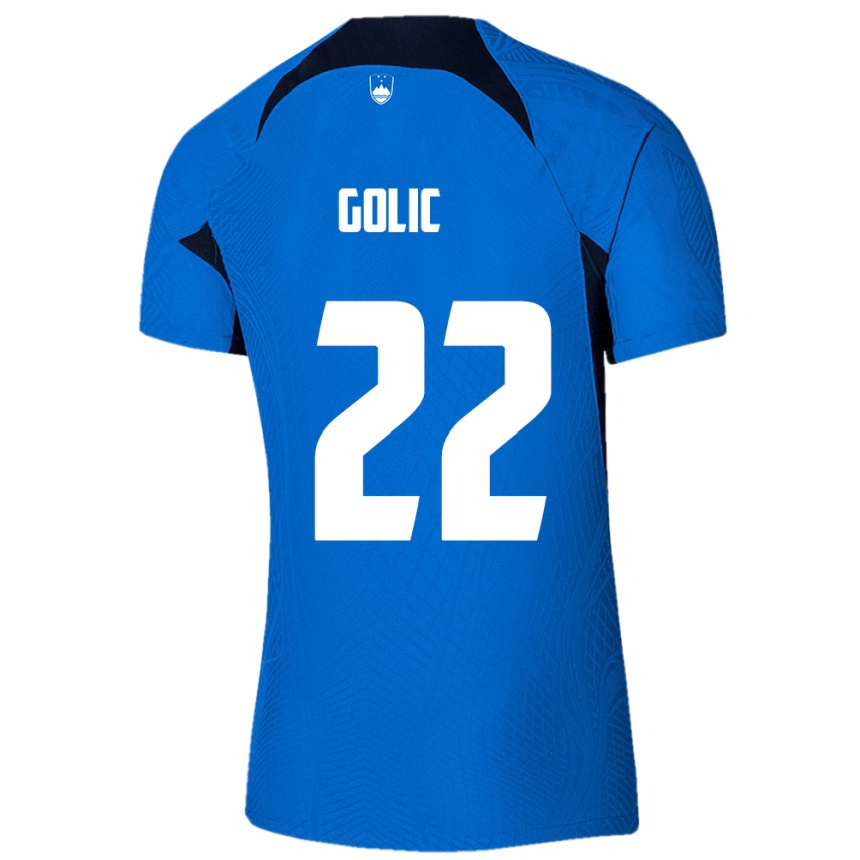 キッズフットボールスロベニアTilen Golic#22青アウェイシャツ24-26ジャージーユニフォーム