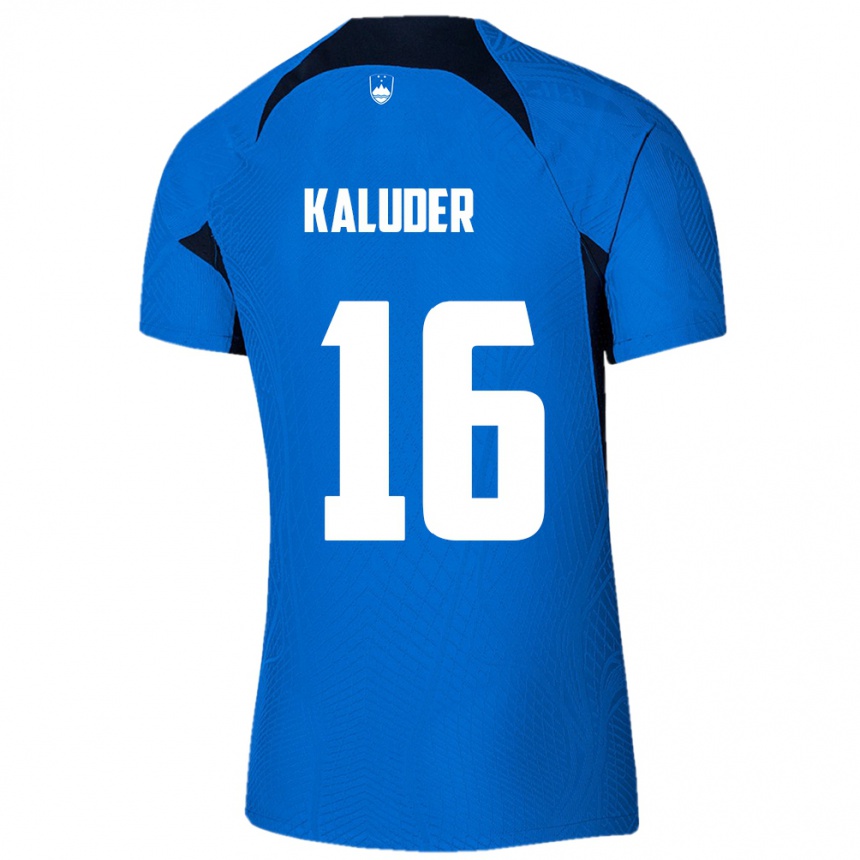 キッズフットボールスロベニアGrega Kaluder#16青アウェイシャツ24-26ジャージーユニフォーム