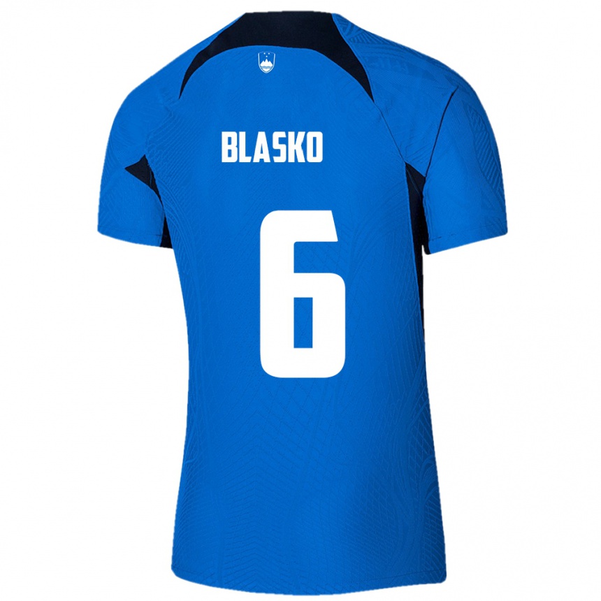 キッズフットボールスロベニアSvit Blasko#6青アウェイシャツ24-26ジャージーユニフォーム