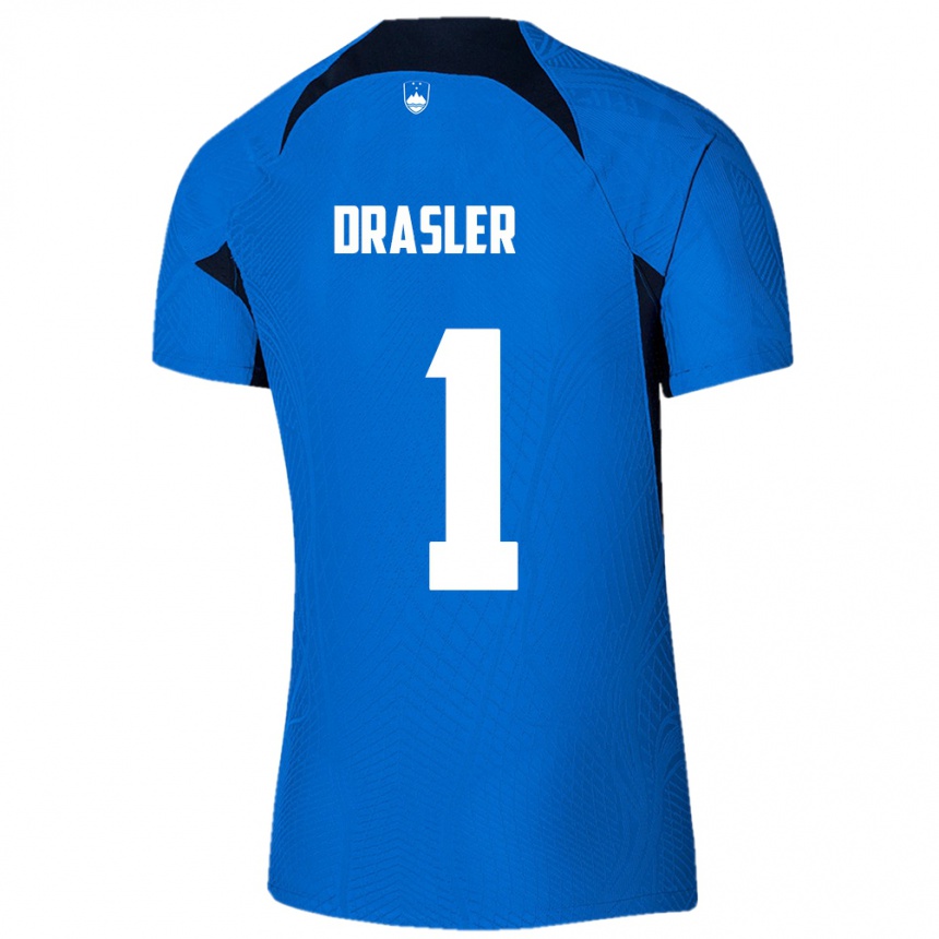 キッズフットボールスロベニアIztok Drasler#1青アウェイシャツ24-26ジャージーユニフォーム