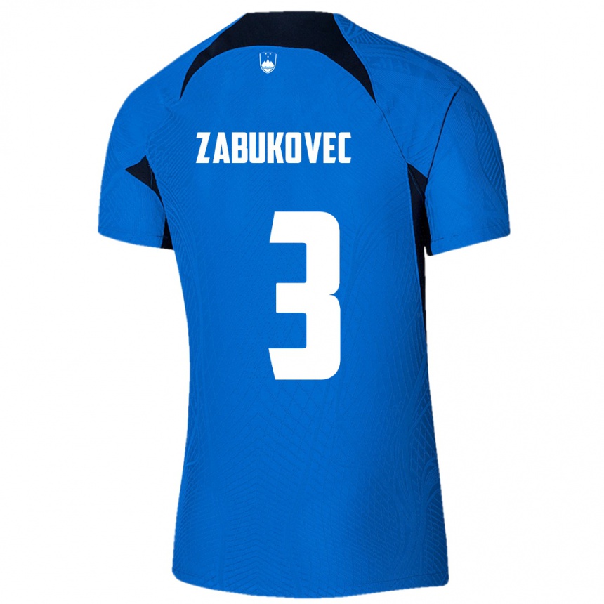 キッズフットボールスロベニアAnze Zabukovec#3青アウェイシャツ24-26ジャージーユニフォーム