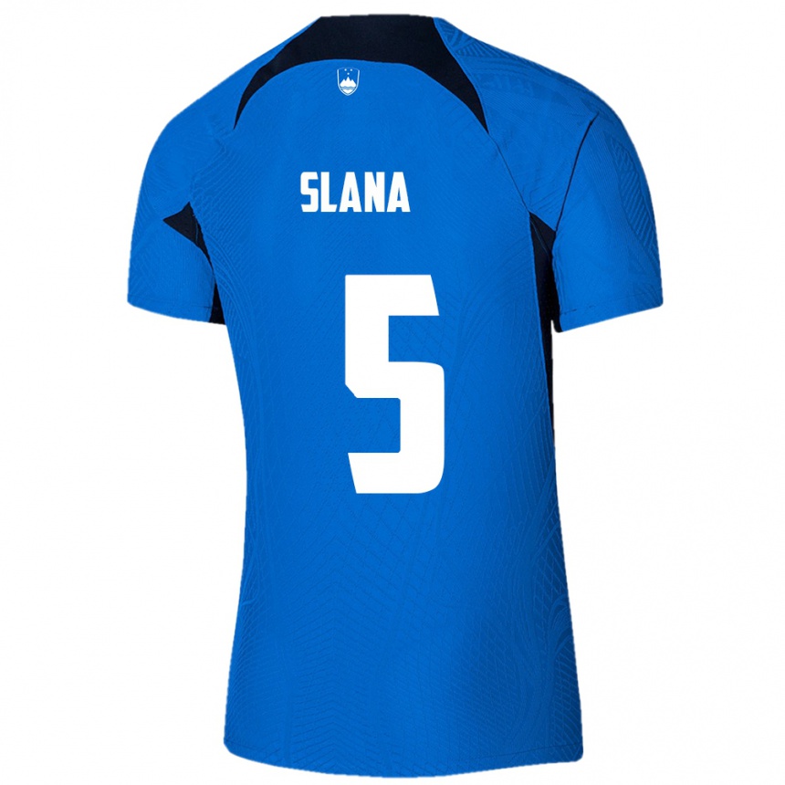 キッズフットボールスロベニアFilip Slana#5青アウェイシャツ24-26ジャージーユニフォーム