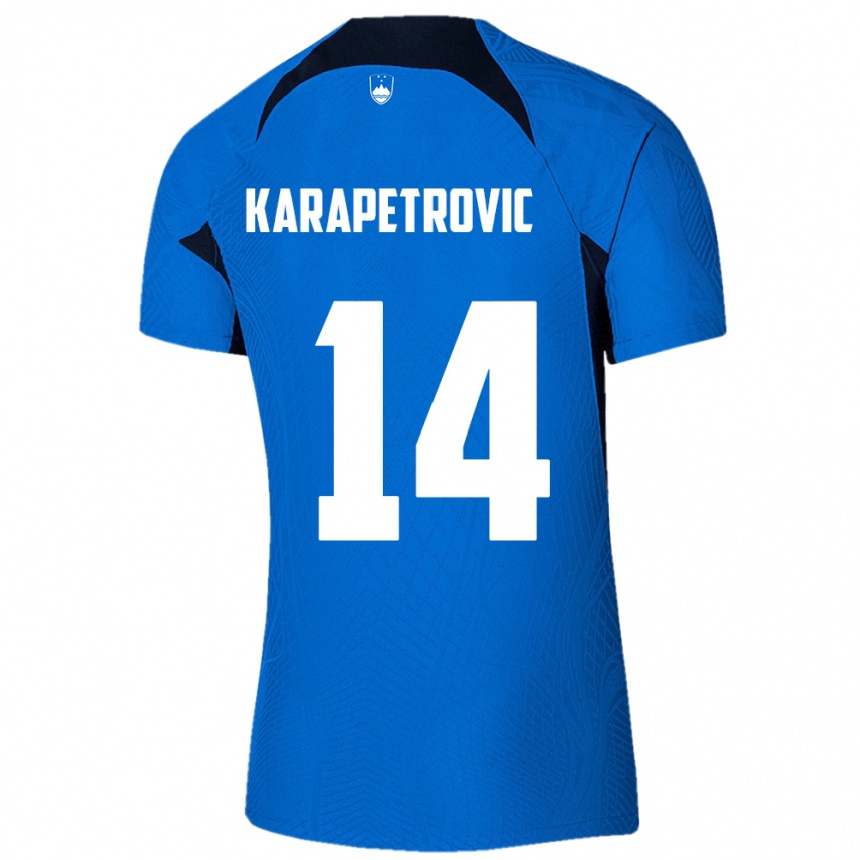 キッズフットボールスロベニアLuka Karapetrovic#14青アウェイシャツ24-26ジャージーユニフォーム