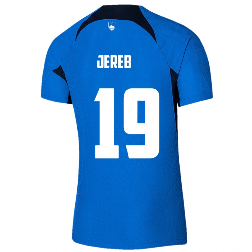 キッズフットボールスロベニアDavid Jereb#19青アウェイシャツ24-26ジャージーユニフォーム