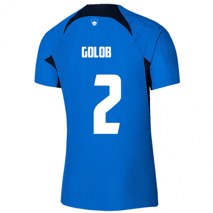 キッズフットボールスロベニアLana Golob#2青アウェイシャツ24-26ジャージーユニフォーム