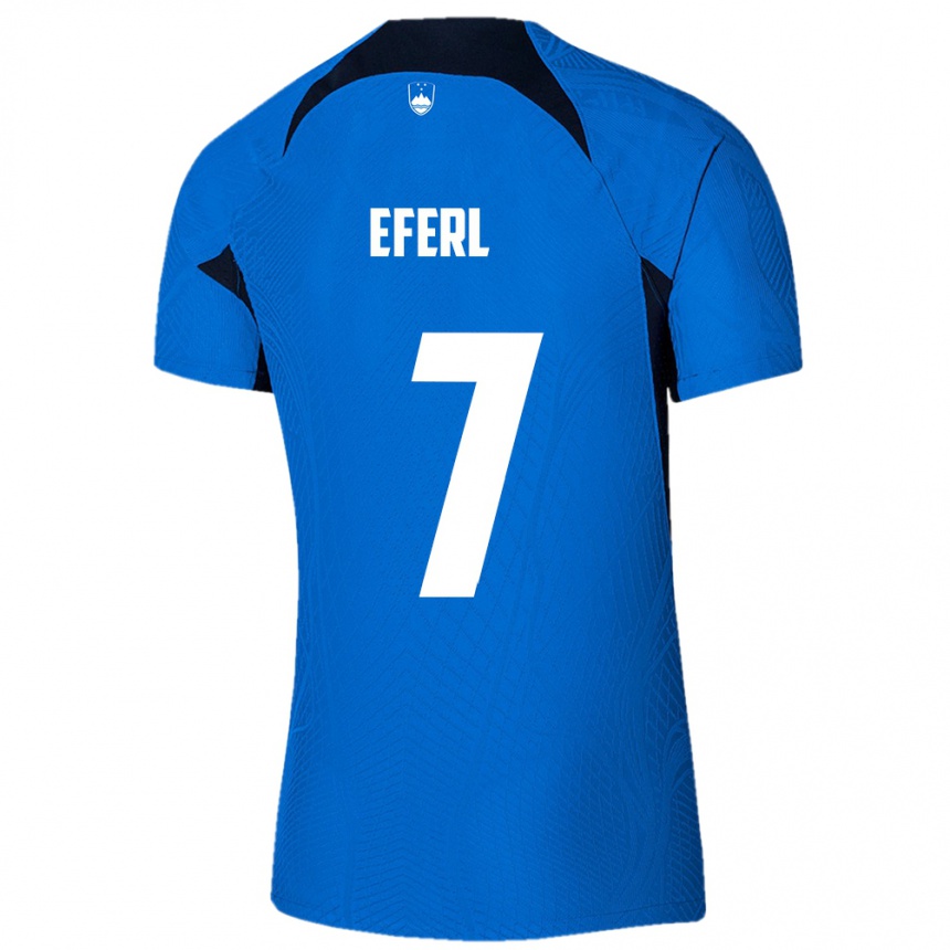 キッズフットボールスロベニアAnja Eferl#7青アウェイシャツ24-26ジャージーユニフォーム