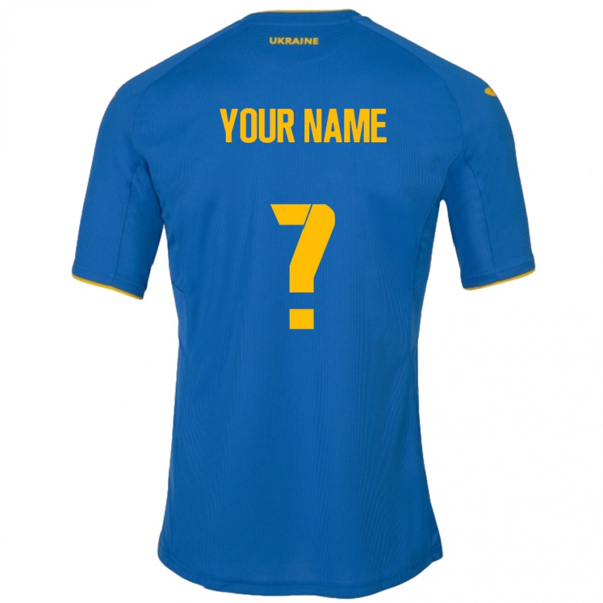 キッズフットボールウクライナあなたの名前#0青アウェイシャツ24-26ジャージーユニフォーム