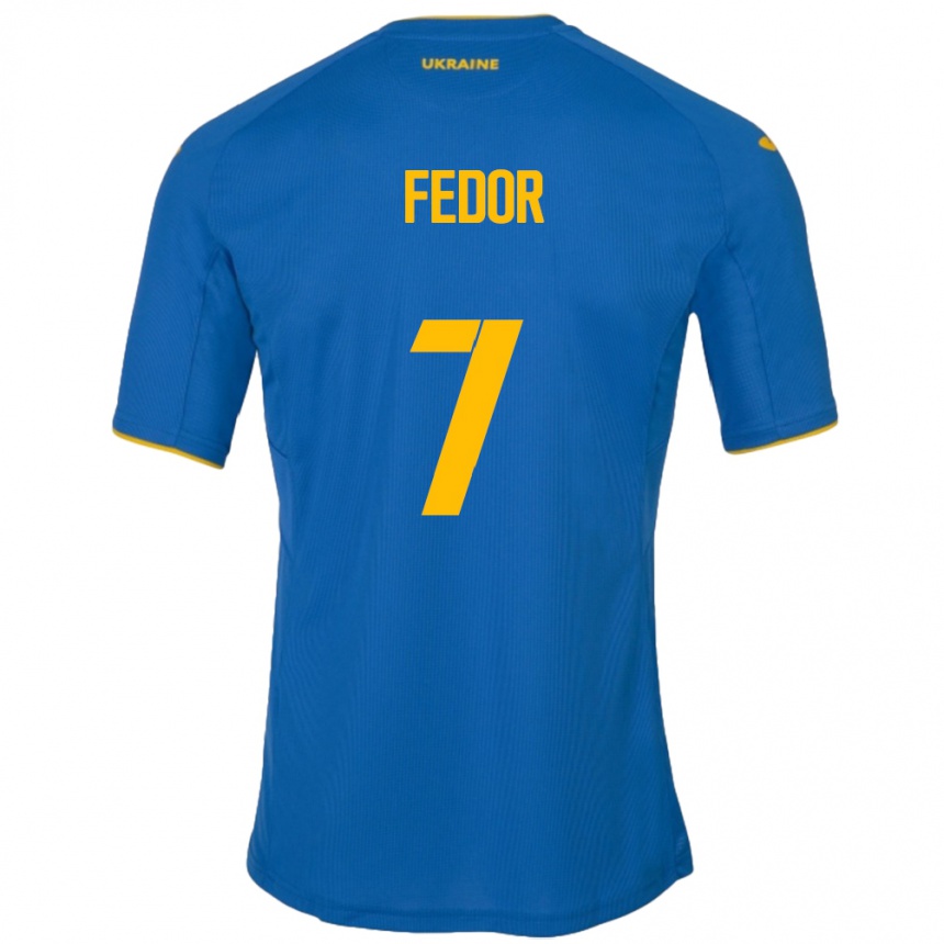 キッズフットボールウクライナOleg Fedor#7青アウェイシャツ24-26ジャージーユニフォーム