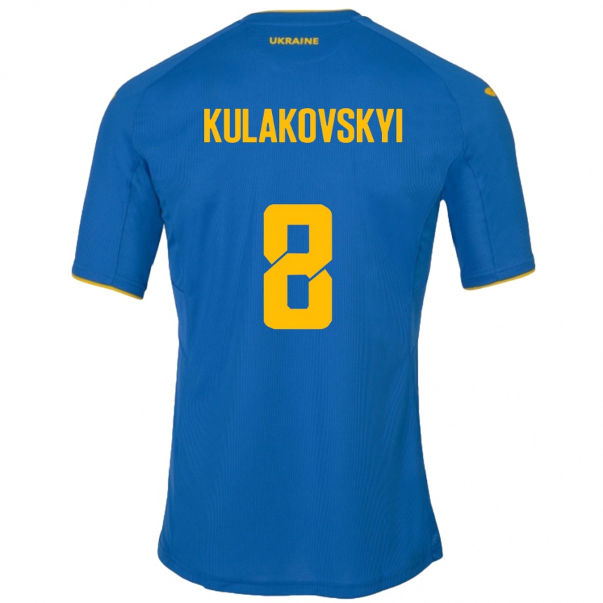 キッズフットボールウクライナArtem Kulakovskyi#8青アウェイシャツ24-26ジャージーユニフォーム