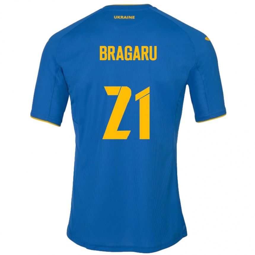 キッズフットボールウクライナMaksym Bragaru#21青アウェイシャツ24-26ジャージーユニフォーム