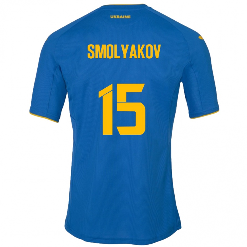 キッズフットボールウクライナArtem Smolyakov#15青アウェイシャツ24-26ジャージーユニフォーム