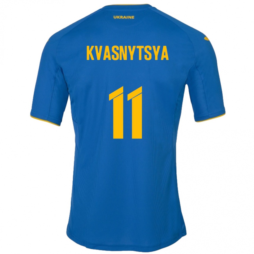 キッズフットボールウクライナIlya Kvasnytsya#11青アウェイシャツ24-26ジャージーユニフォーム