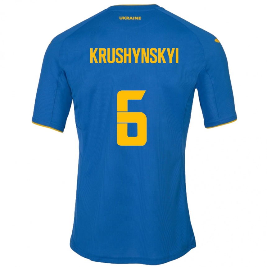 キッズフットボールウクライナBorys Krushynskyi#6青アウェイシャツ24-26ジャージーユニフォーム