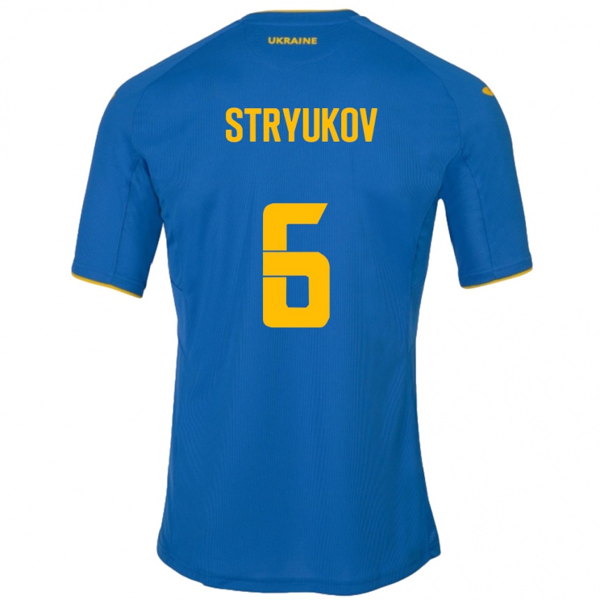 キッズフットボールウクライナMaksym Stryukov#6青アウェイシャツ24-26ジャージーユニフォーム