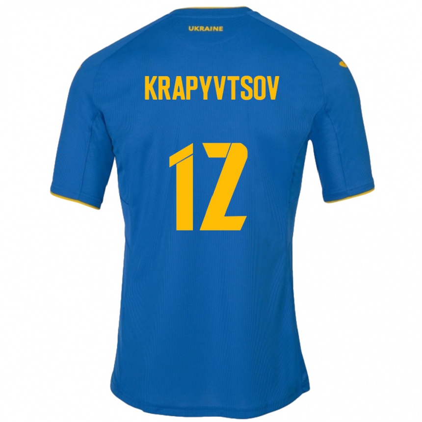 キッズフットボールウクライナVladyslav Krapyvtsov#12青アウェイシャツ24-26ジャージーユニフォーム