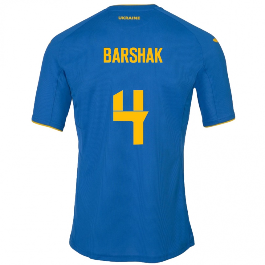 キッズフットボールウクライナMaksym Barshak#4青アウェイシャツ24-26ジャージーユニフォーム