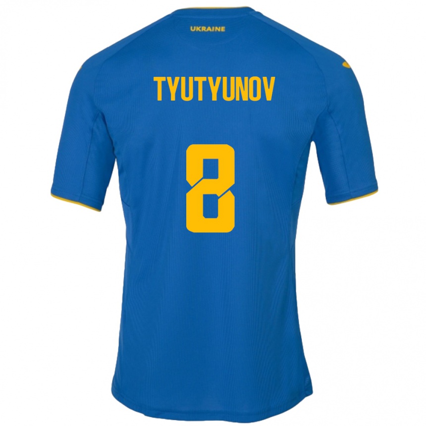 キッズフットボールウクライナVladyslav Tyutyunov#8青アウェイシャツ24-26ジャージーユニフォーム