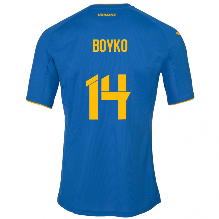 キッズフットボールウクライナEvgen Boyko#14青アウェイシャツ24-26ジャージーユニフォーム