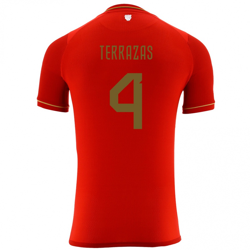 キッズフットボールボリビアSergio Terrazas#4赤アウェイシャツ24-26ジャージーユニフォーム
