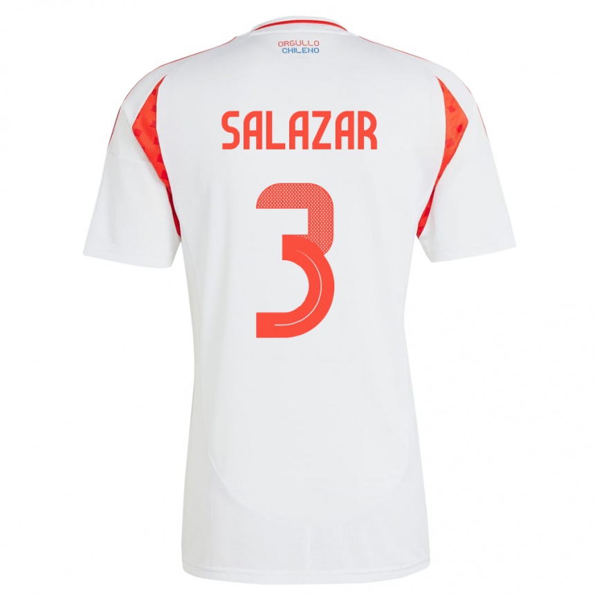 キッズフットボールチリYahir Salazar#3白アウェイシャツ24-26ジャージーユニフォーム