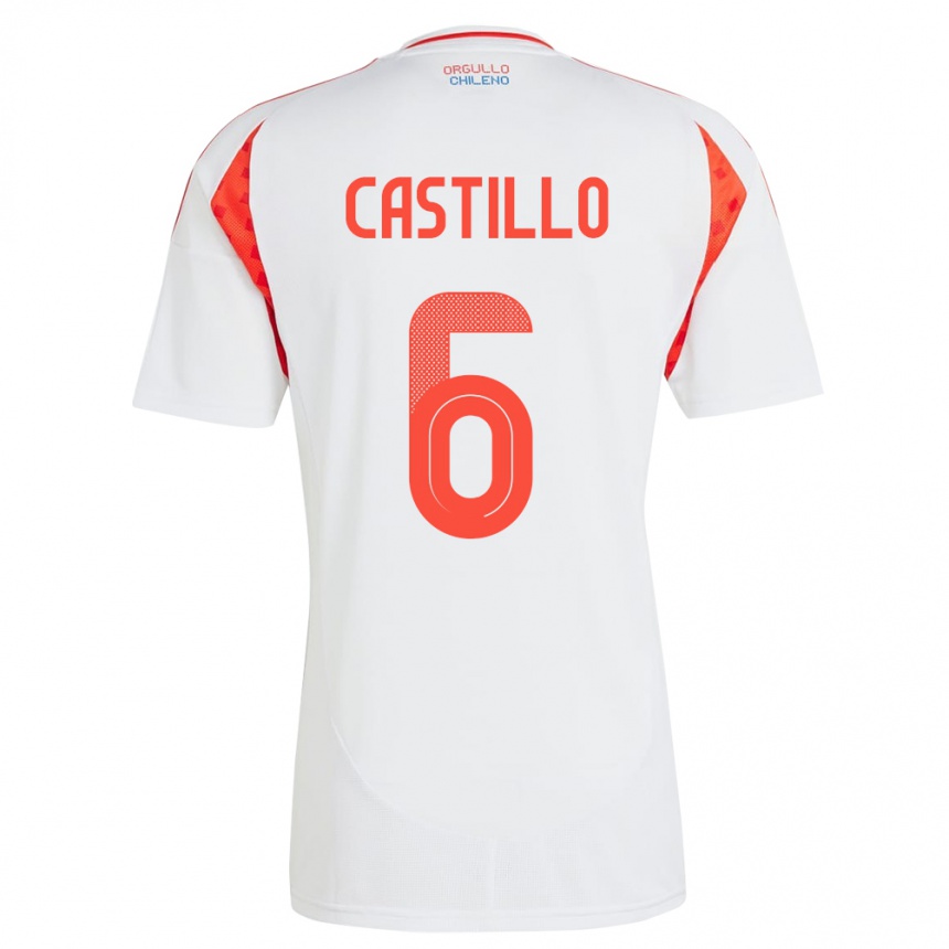 キッズフットボールチリCristóbal Castillo#6白アウェイシャツ24-26ジャージーユニフォーム