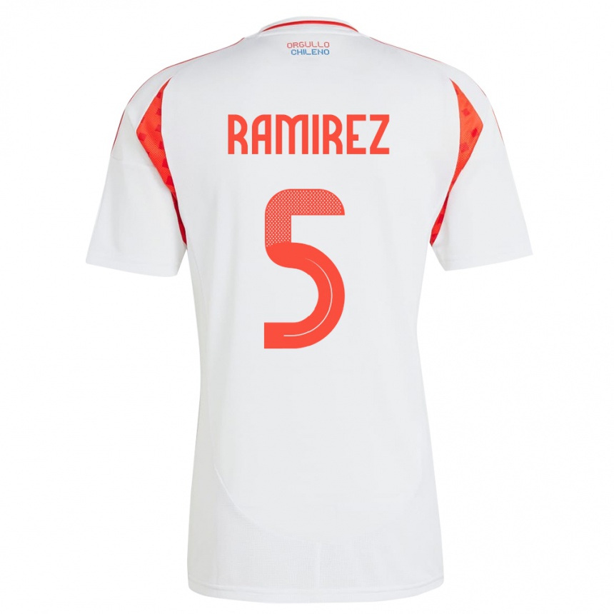 キッズフットボールチリFernanda Ramírez#5白アウェイシャツ24-26ジャージーユニフォーム