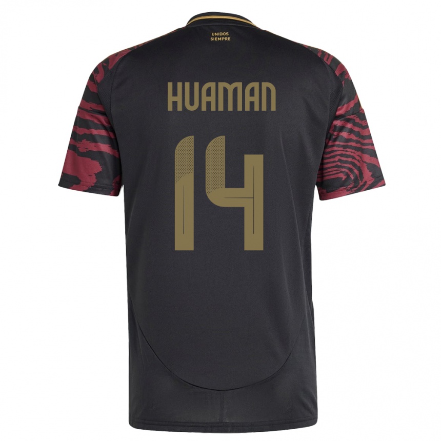 キッズフットボールペルーMarco Huamán#14黒アウェイシャツ24-26ジャージーユニフォーム