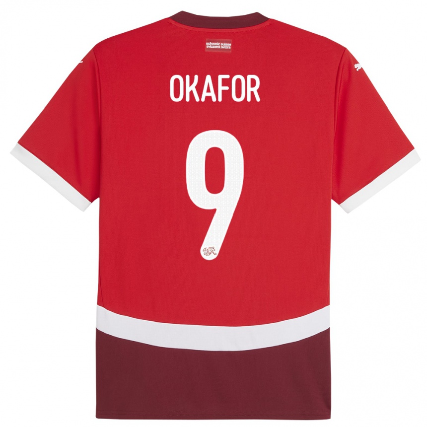 メンズフットボールスイスノア・オカフォー#9赤ホームシャツ24-26ジャージーユニフォーム