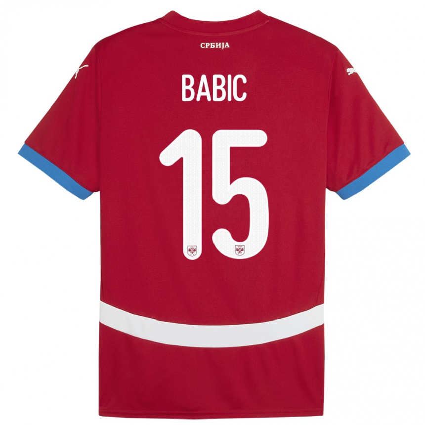 メンズフットボールセルビアスルジャン・バビッチ#15赤ホームシャツ24-26ジャージーユニフォーム
