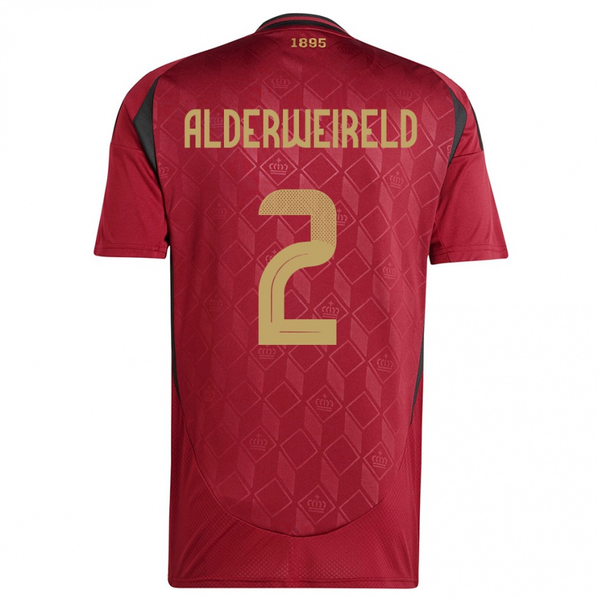 メンズフットボールベルギートビー・アルデルヴェイレルト#2ブルゴーニュホームシャツ24-26ジャージーユニフォーム