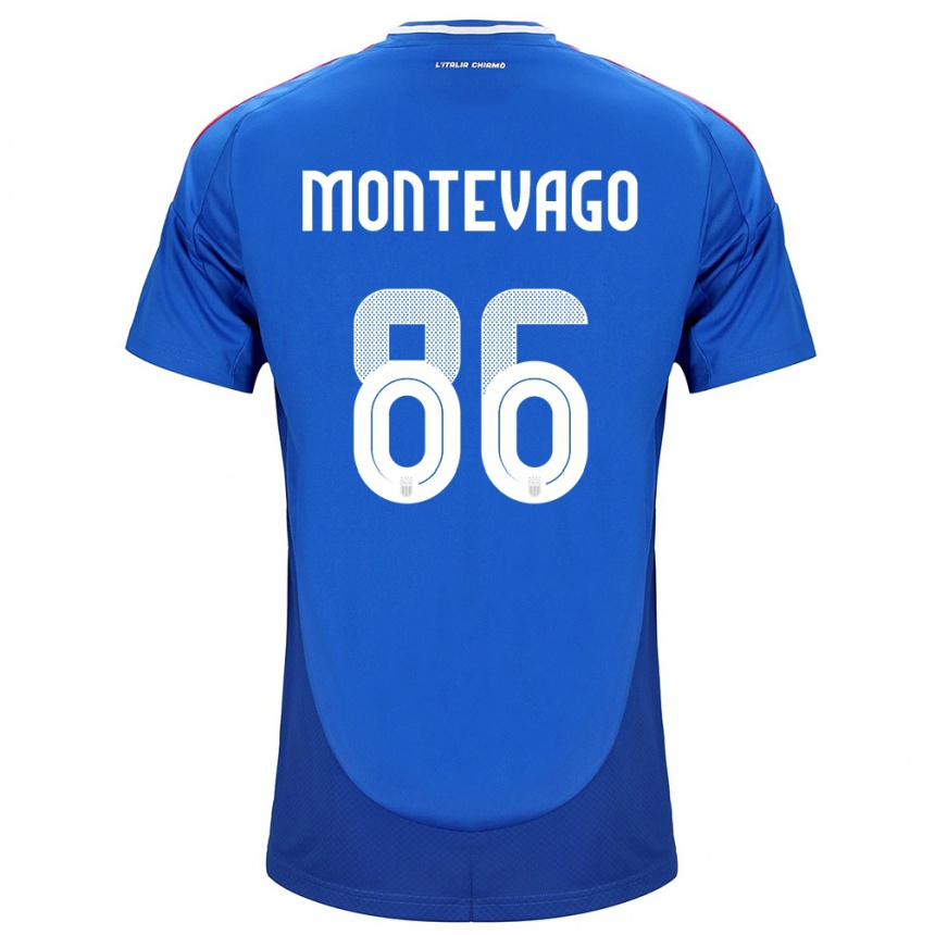 メンズフットボールイタリアDaniele Montevago#86青ホームシャツ24-26ジャージーユニフォーム