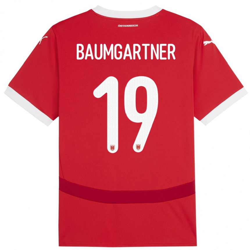 メンズフットボールオーストリアクリストフ・バウムガルトナー#19赤ホームシャツ24-26ジャージーユニフォーム